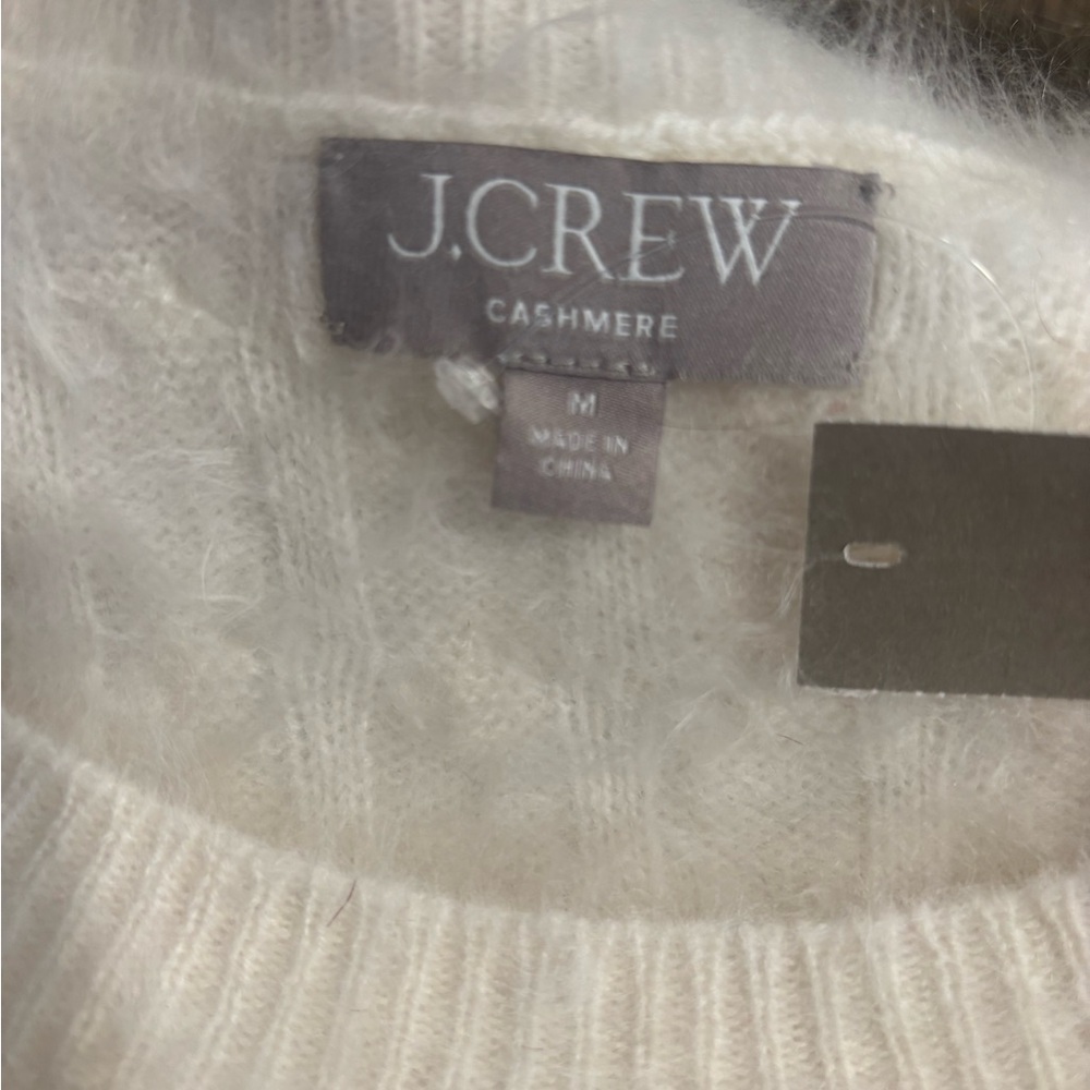 J. Crew Ivory Brushed Cashmere Cable Knit Crewneck Sweater NWT Medium - Picture 5 of 7